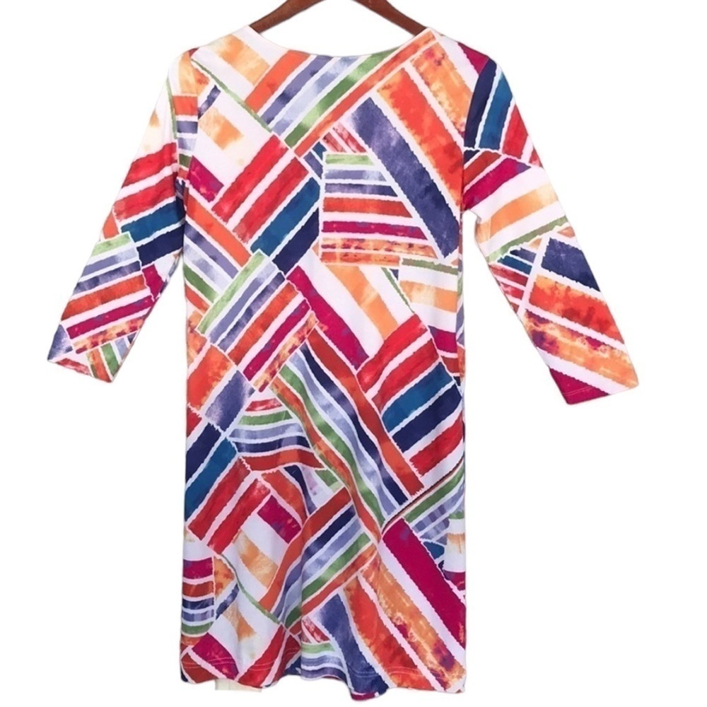 Vintage Argenti Colorful Retro Print Dress Silver Bar Neckline - Picture 4 of 8